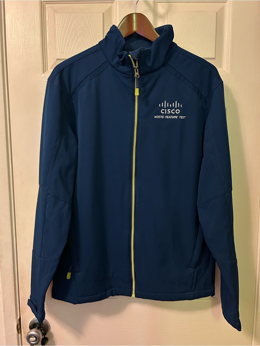 Port Authority Navy Men’s Softshell Jacket with Neon Yellow Zip Vintage Medium
